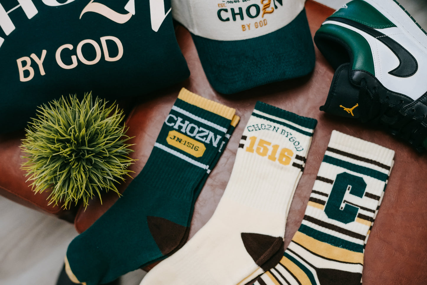 Eden’s Emerald Premium Socks (Cream and Green)